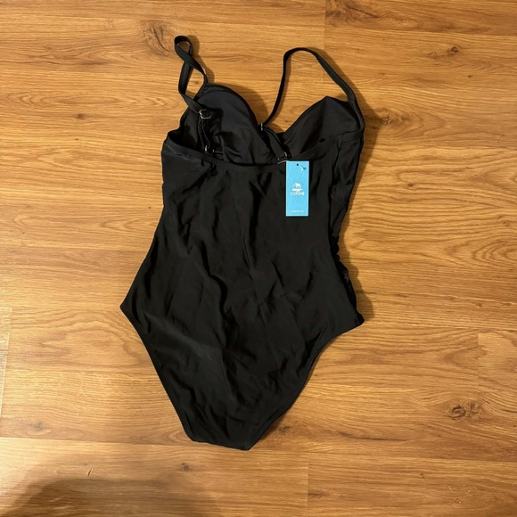 NWT Cupshe Black Mesh Bandage V Ruched Cut Out One Piece Swimsuit Bathing Suit M - Picture 5 of 9